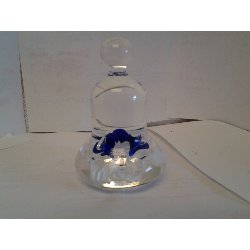 JOE RICE blue and white Trumpet Flower Bell Shaped Paperweight